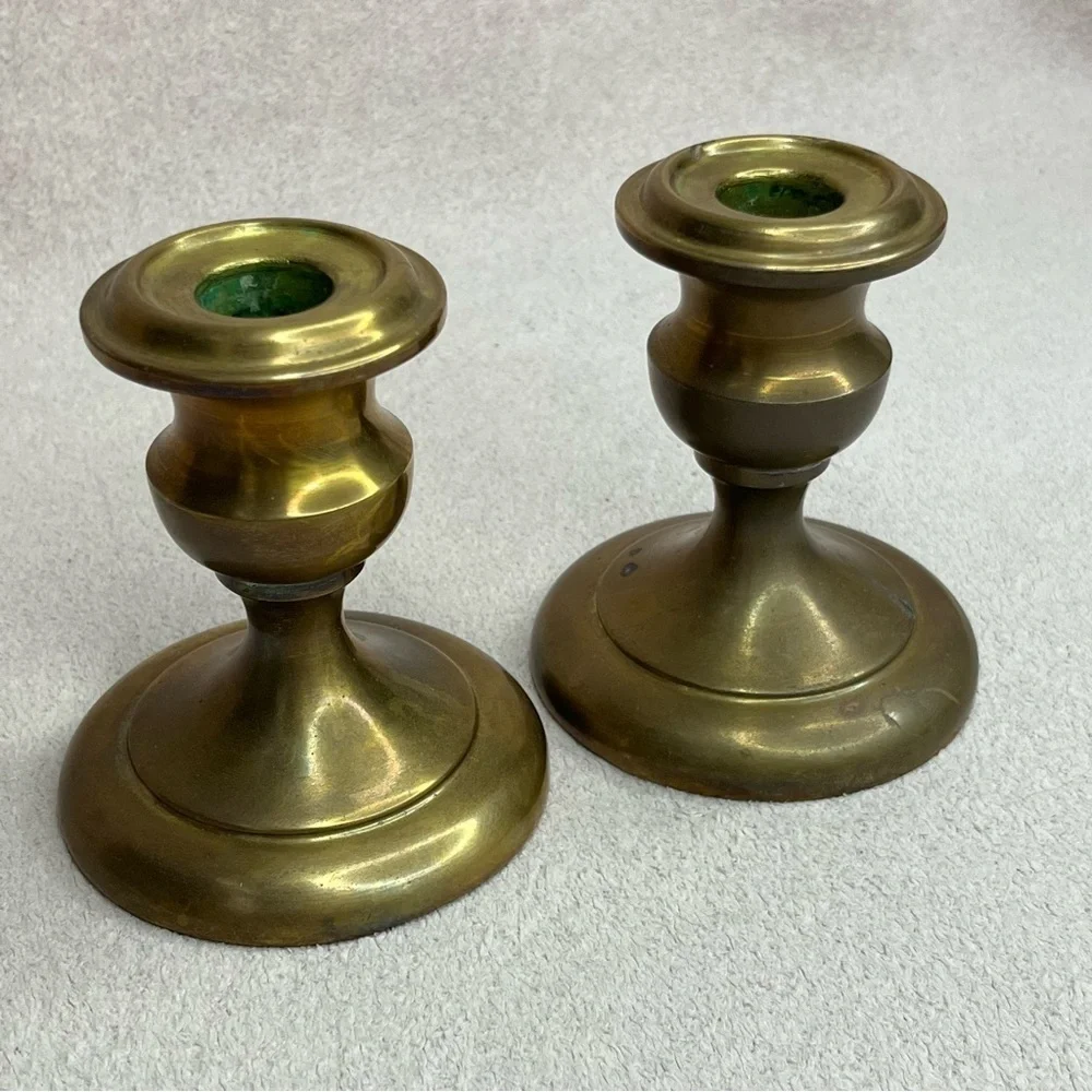 Vintage Brass Candle Holders Pair Mid-Century Modern VTG Retro 60s Traditional